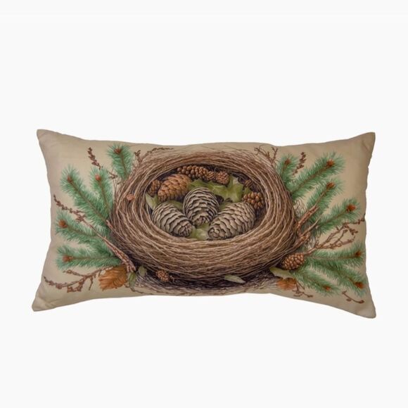 Cardinal Pine Printed Large Throw Pillow Set Country Cabin Lodge Red Bird Rustic - Picture 3 of 5